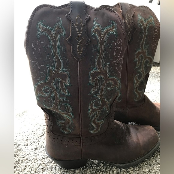 🤠Justin Durant Sorrel Apache/Turquoise Size 8 cowboy/cowgirl boot in GUC! - Picture 9 of 16